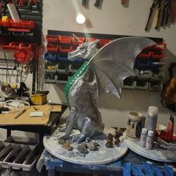 Refurbished Fiberglass Dragon Statue Just Above 2 Ft Hand Painted 