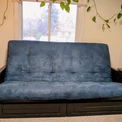 Kodiak Furniture Phoenix Suede Navy/Espresso Queen Futon with Mattress with Storage Drawers