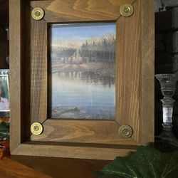  New Handcrafted Rustic Wooden Picture Frame And Shotgun Shells
