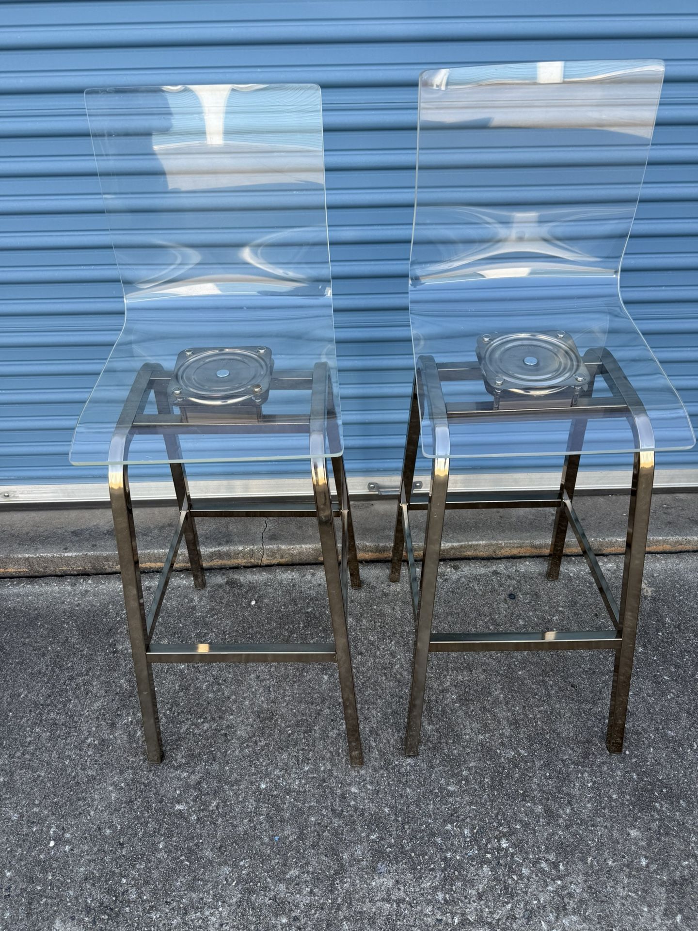 2 Gold Acrylic Swivel High Back Bar Stools