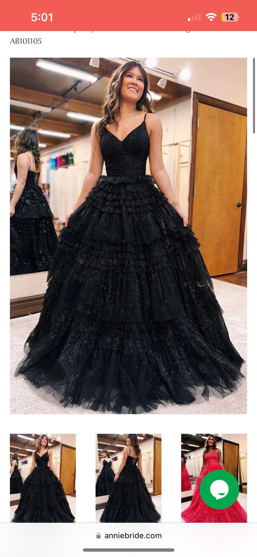 Puffy Black Sparkly Long Prom Dress
