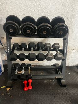 Weights rack plates and pro bar and curl bar
