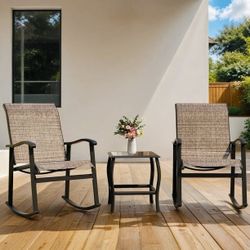 Brand New Walsunny 3-Piece Rocking Patio Set – Brown