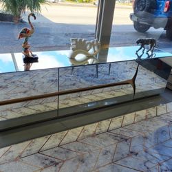NEW 70” TV STAND SMOKY MIRRORED WITH GOLD DETAILS 