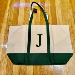 NEW Nicole's Boutique Embroidered "J" Monogramed Open Top Canvas Tote Bag Bag
