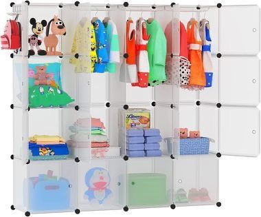 Wardrobe Closet Cube Storage with Doors & Hanging Area Cabinet Plastic 57x14x57in Clear White ⭐️NEW