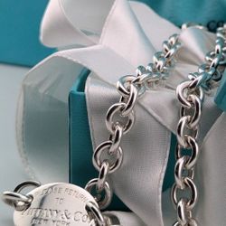 Tiffany & Co. Sterling Silver Necklace With Oval charm Stamped Return to Tiffany