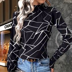 NWT, Lavishly Paris Women's Geo Print Long sleeved blouse
