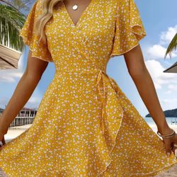 Summer Yellow Wrap Dress 