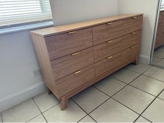 Fluted 9-Drawer Dresser 57''W Wood Wide Chest Of Drawers With Metal Handle