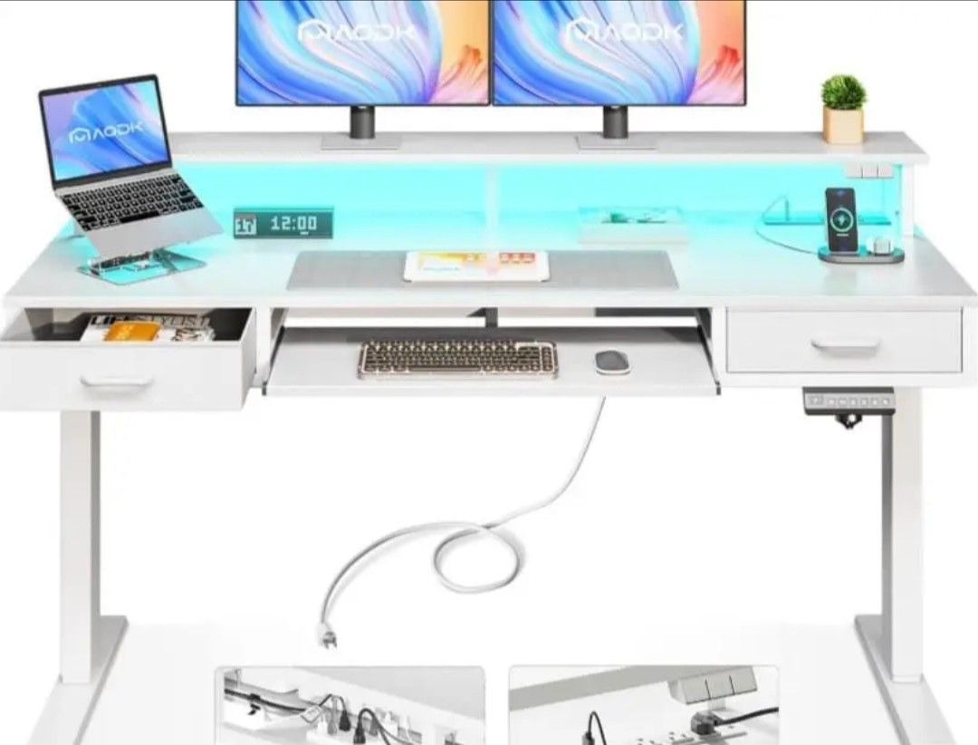 Electric Standing Desk with Drawers & Keyboard Tray