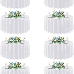 sancua 90 Inch Round Tablecloth White, 8 Pack - Circle Polyester Fabric Table Cloth for Wedding Party Reception Banquet Birthday, Washable Formal Tabl