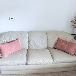Beige Leather Sofa 