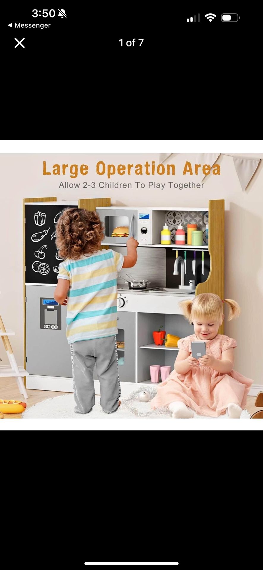 Wooden Play Kitchen, Large Size Kids Kitchen Play Set, Pretend Toy Kitchen for Toddler with Lights & Sound