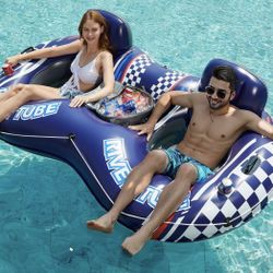 New In Box Inflatable River Tube Float-2Person Heavy Duty River Float Pool Float with Removable Cooler Lake Water Tube for Floating River Raft Leisure
