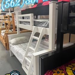Fancy White Bunk Bed With Mattresses Twin Full Colchon
