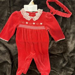 Toddler infant Girl Holiday Christmas Onesie with Matching Headband