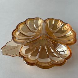 Vintage Jeanette Marigold Carnival Glass 3 Leaf Clover Shaped Candy Dish