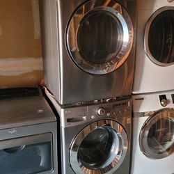 LG Front Load Washer And Stackable Gas Dryer Set In Stainless Steel 