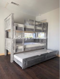 New Twin Bunk Bed And Trundle With Mattress