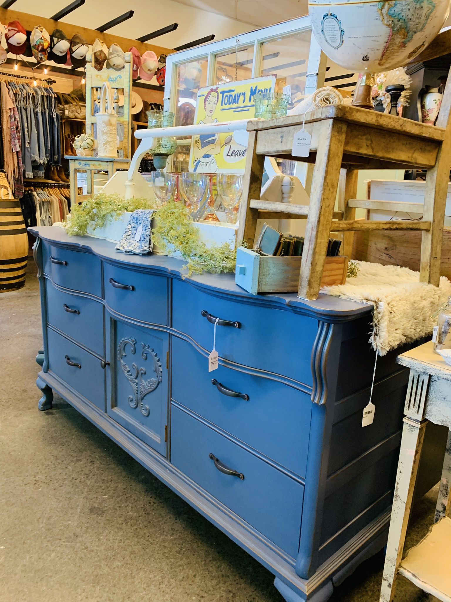 Newly Refinished Blue 9 Drawer Dresser 