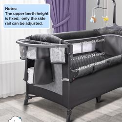 ADOVEL Baby Bassinet Bedside Crib, Pack and Play with Mattress, Diaper Changer and Playards from Newborn to Toddles, Grey