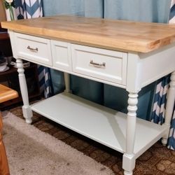 Kitchen Island 2 Large Drawers..Wood Top With Farmhouse Style Bottom..Size 5 Ft Long 3 Ft Tall..good Condition!