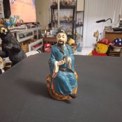 Antique Qing Dynasty Porcelain Seated Scholar Figurine Made From Late 19th Century To Early 20th Century 7" Tall