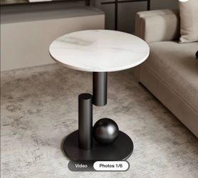 SET OF 2 White Faux Marble End Tables (One has chip on top—see pic 8)