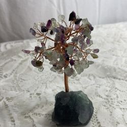 New, Price Firm, 4.5-6" Fluorite Gemstone Money Tree on Natural Fluorite Crystal Quartz Base