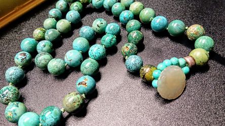 ANTIQUE CHINESE TURQUOISE & JADEITE NECKLACE 