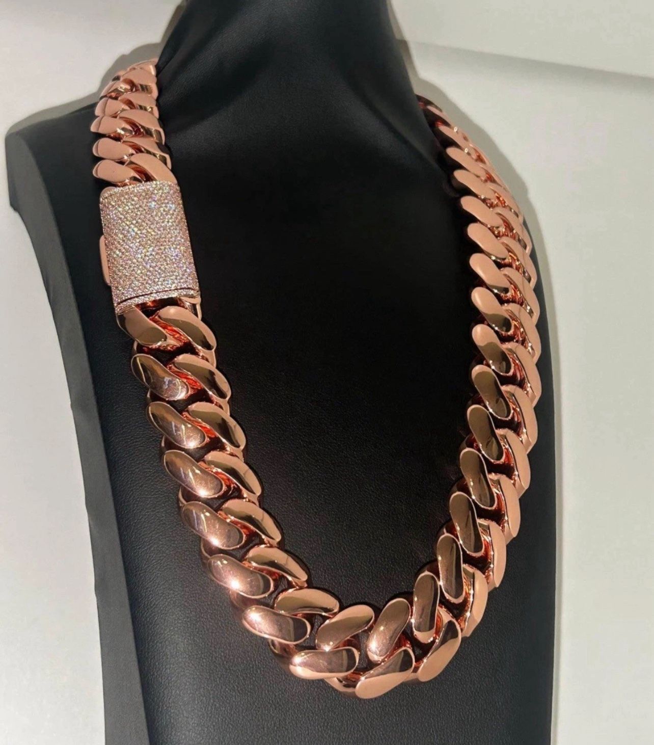 20mm Miami Cuban Link Pink Red Rose Gold Plated Chain Necklace 18k & 14k Crab Old School Regular Lock