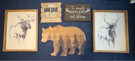 Rustic Woodland Nursery Wall Decor Set of 5 - Boys Room