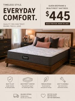 ⚡️BIG SALE! BRAND QUEEN SIZE BEDFRAME AND BEAUTYREST MATTRESS
