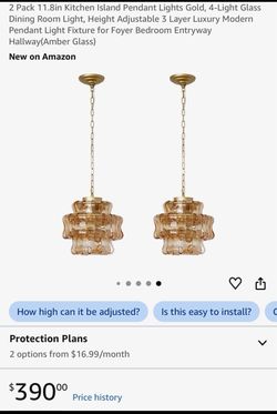 2 Pack 11.8in Kitchen Island Pendant Lights Gold, 4-Light Glass Dining Room Light, Height Adjustable 3 Layer Luxury Modern Pendant Light Fixture for F
