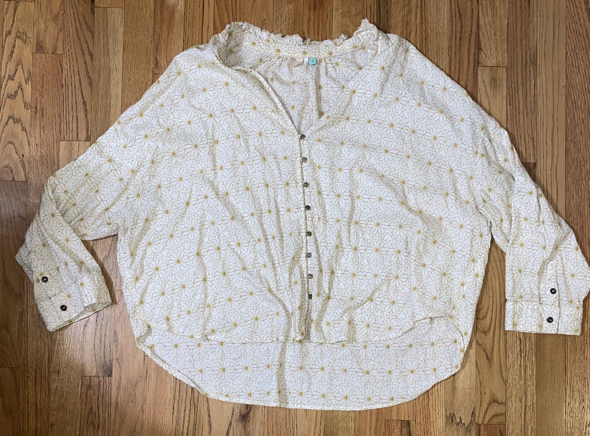 Anthropologie Pilcro Womens White Yellow Floral Blouse Top 3X Plus