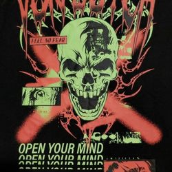 Brand New With Tag Von Dutch Graphic T-Shirt Skull "Open Your Mind" Black Y2K Men's Medium