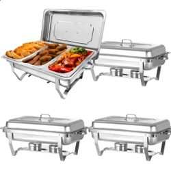 4 Pack 3 Tray Chafing Dish Buffet Stainless Steel 10 Quart