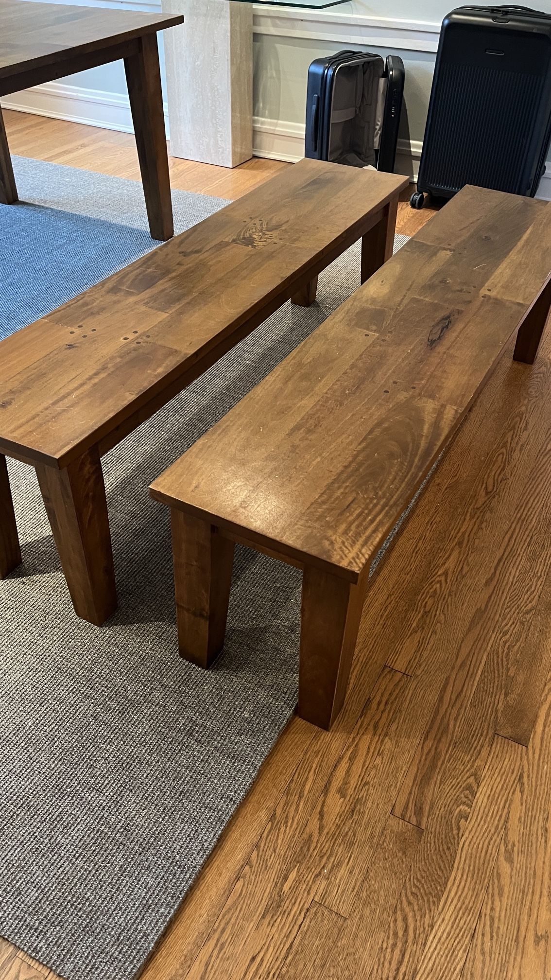 Crate & Barrel Basque 62" Brown Solid Wood Dining Benches X2