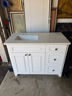 White Bathroom Vanity with Stone Top and Sink