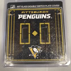 Pittsburgh Penguins Art-Glass Double Switch Plate Cover Hockey NHL Crosby