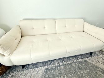 Beige Folding Futon sleeper couch polyester upholstered 75.1 in