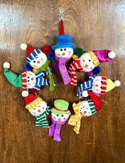Vintage Handmade Christmas Snowman Head Plush Wreath