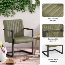 Green Leather Arm Chair 2 pcs