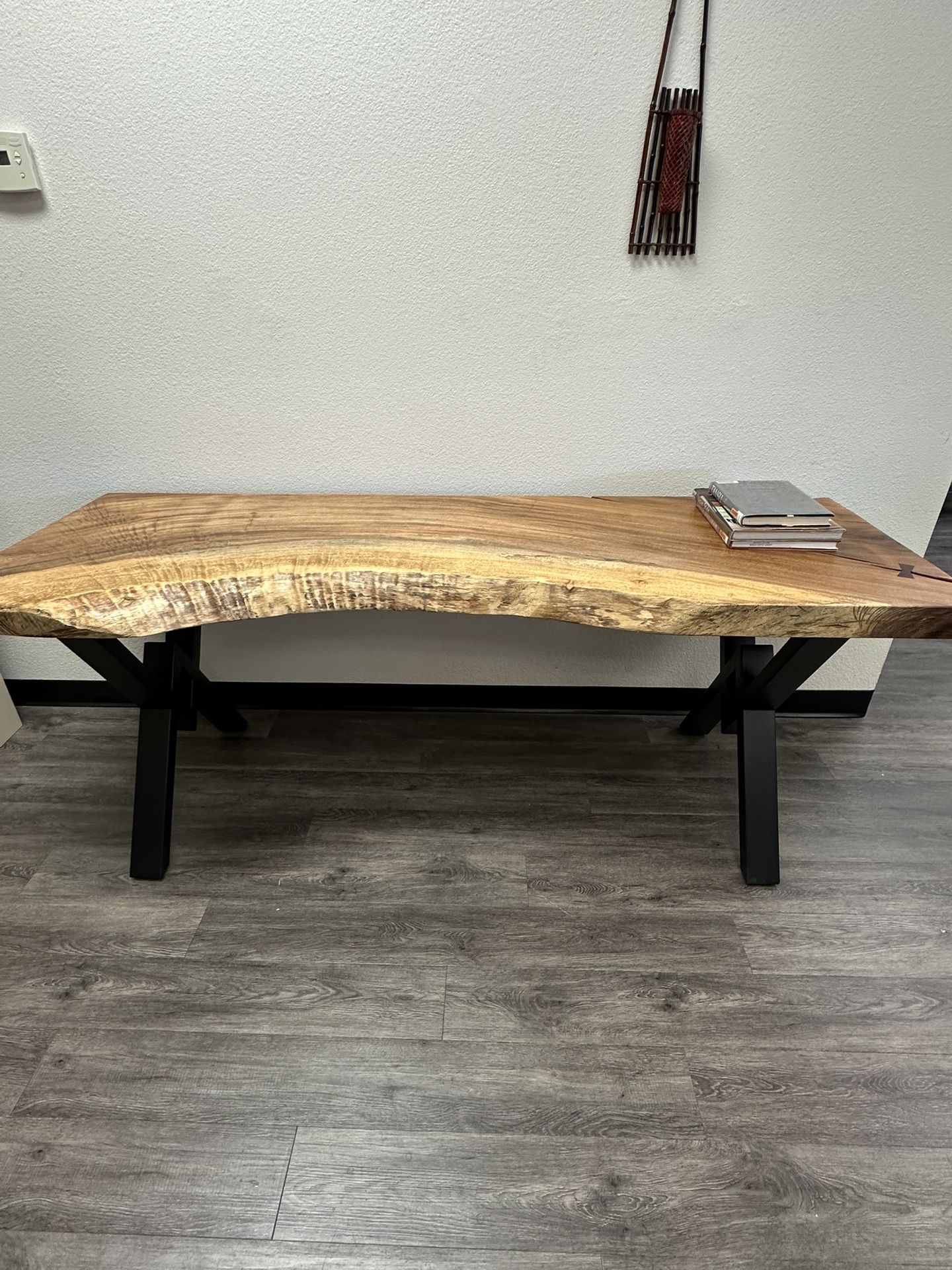 π³ Live Edge Rain Tree Table β 78β | Amber Color | Steel Legs