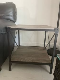 Industrial End Table with Bottom Shelf