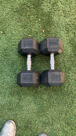 60 LB Rubber Hex Dumbbells Pair