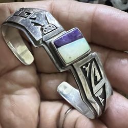 Jerry Whagado Navajo Vintage Sterling Silver Cuff Bracelet