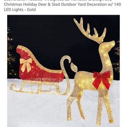 4ft lighted 2D reindeer and sleigh set for Christmas yard decor.