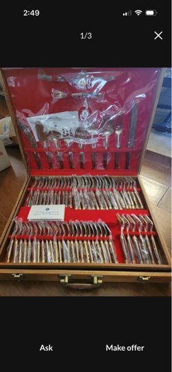 145 Piece Nickel Bronze Flatware Set in Wooden Case